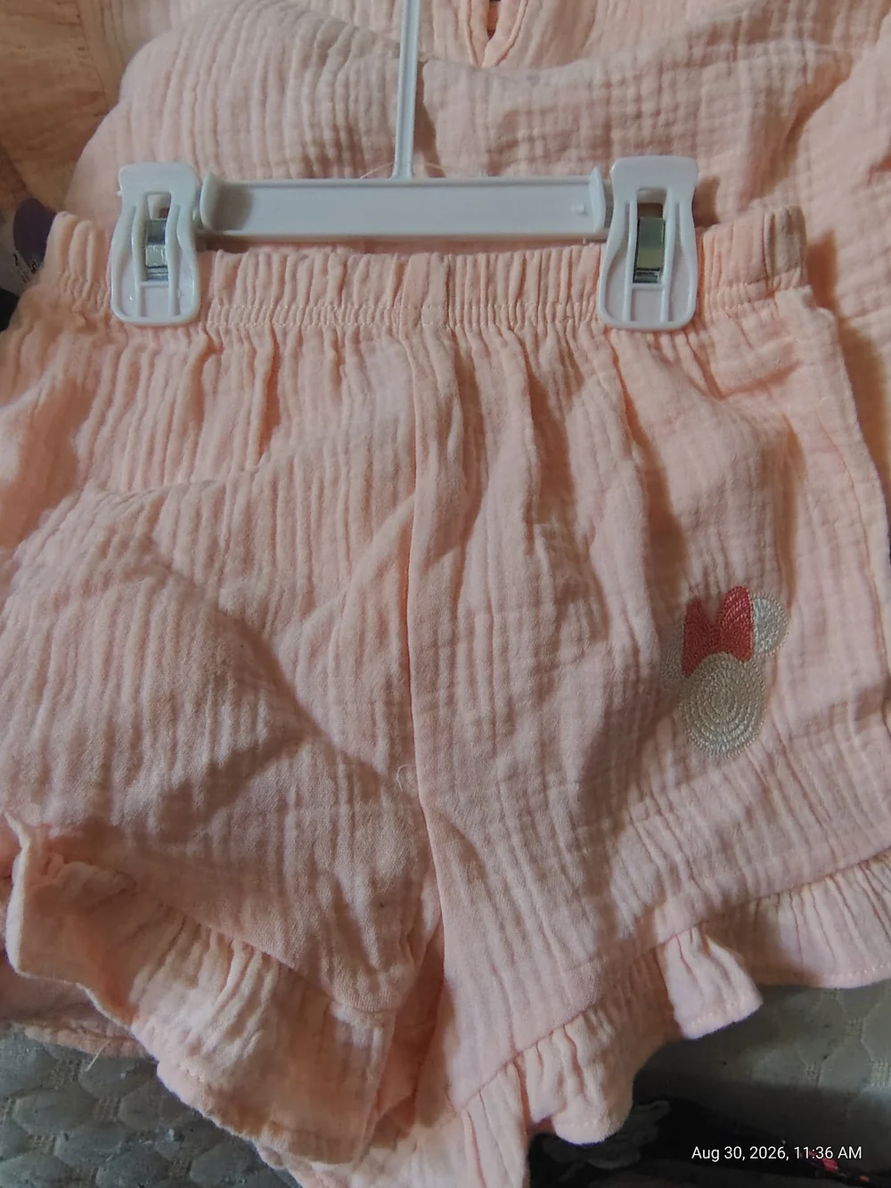 Girls' Peach Short-Sleeve/Shorts Ruffle Pajama Set